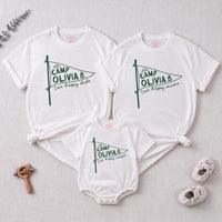 Personalized First Birthday Matching Family Shirts, Rustic Camp Olivia Pennant Design, One Happy Mama and Camper Cotton Tees Gift