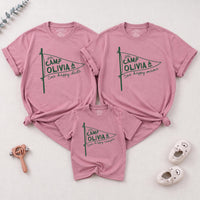 Personalized First Birthday Matching Family Shirts, Rustic Camp Olivia Pennant Design, One Happy Mama and Camper Cotton Tees Gift