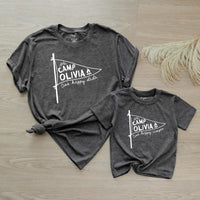 Personalized First Birthday Matching Family Shirts, Rustic Camp Olivia Pennant Design, One Happy Mama and Camper Cotton Tees Gift