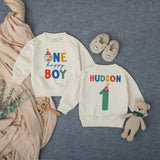 Personalized First Birthday Romper for Baby Boy with Name and Age, Bold Multicolored Font and Star Hat Design, Soft Cotton Party Outfit