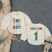 Personalized First Birthday Romper for Baby Boy with Name and Age, Bold Multicolored Font and Star Hat Design, Soft Cotton Party Outfit
