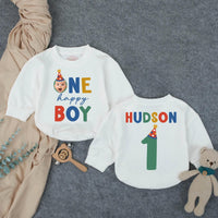 Personalized First Birthday Romper for Baby Boy with Name and Age, Bold Multicolored Font and Star Hat Design, Soft Cotton Party Outfit