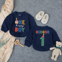 Personalized First Birthday Romper for Baby Boy with Name and Age, Bold Multicolored Font and Star Hat Design, Soft Cotton Party Outfit