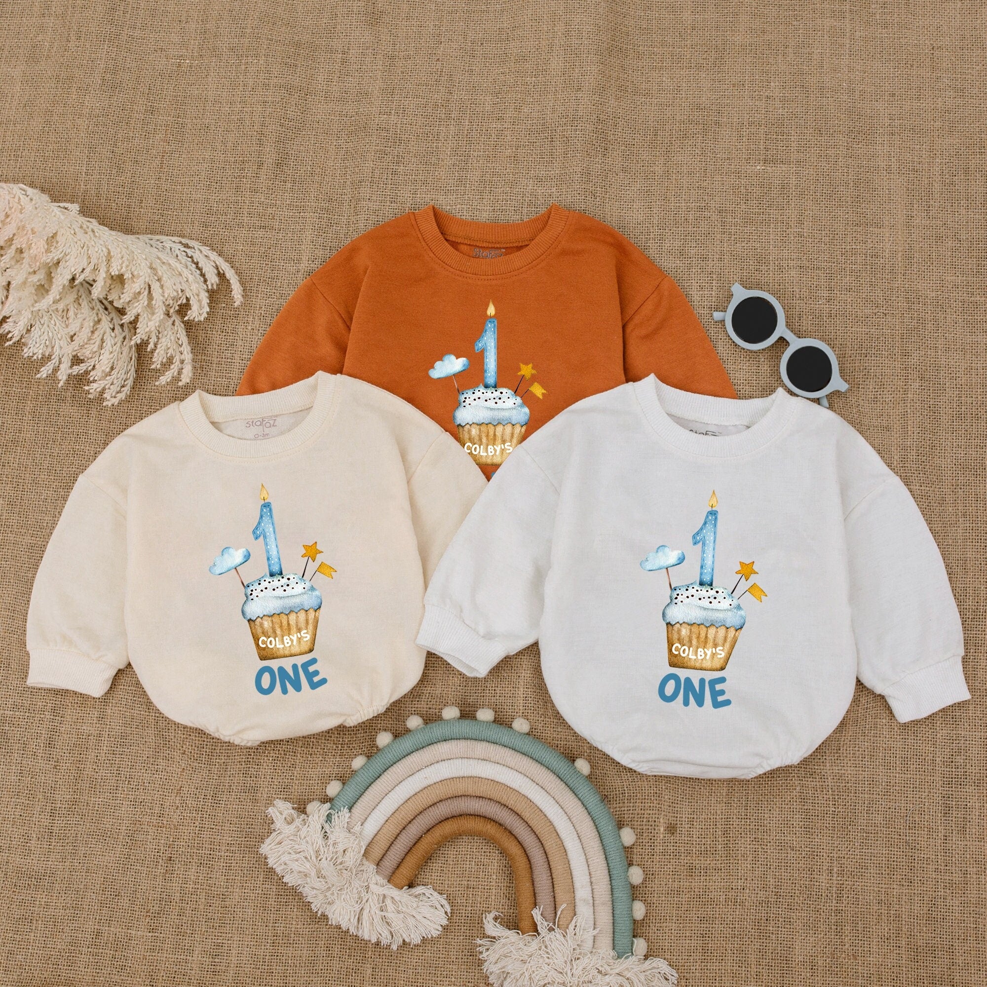 Personalized First Birthday Romper Cupcake Design Baby Celebration Outfit Soft Cotton Toddler Clothes Party Gift Custom Name