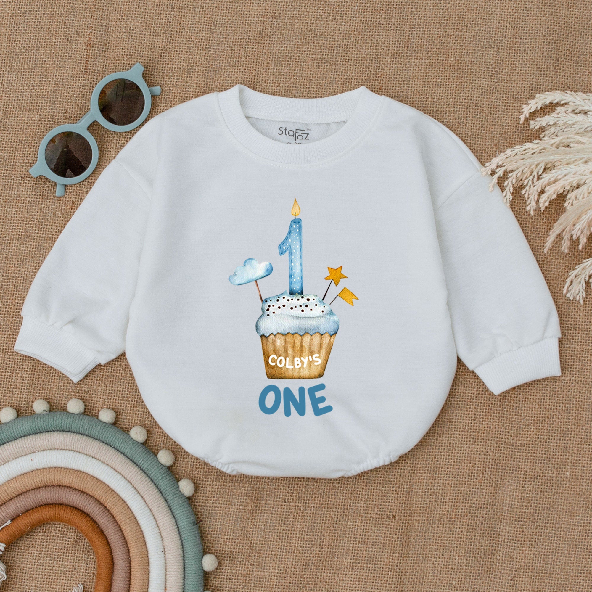 Personalized First Birthday Romper Cupcake Design Baby Celebration Outfit Soft Cotton Toddler Clothes Party Gift Custom Name