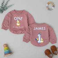 Personalized First Birthday Romper with Yellow Duckling Design, Infant Toddler Boy Party Outfit Custom Name Cotton Comfortable Gift