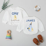 Personalized First Birthday Romper with Yellow Duckling Design, Infant Toddler Boy Party Outfit Custom Name Cotton Comfortable Gift