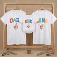 Personalized First Birthday Shirt for Boys or Girls with Colorful DAD ONE Design Custom Family Matching Party Outfit Soft Cotton Tee