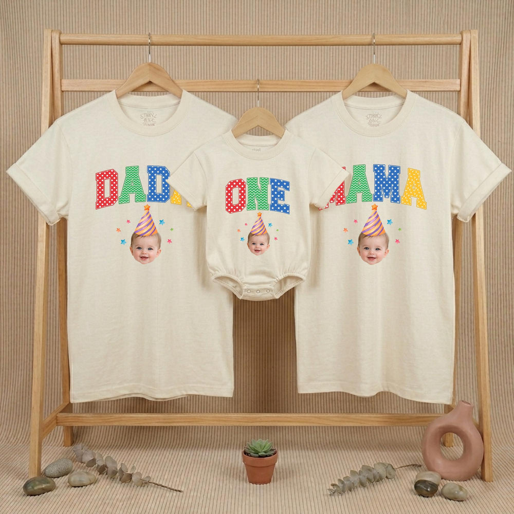 Personalized First Birthday Shirt for Boys or Girls with Colorful DAD ONE Design Custom Family Matching Party Outfit Soft Cotton Tee