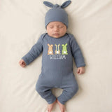Personalized First Easter Bunny Outfit for Baby Boys with Gingham Plaid Design and Custom Name, Soft Romper Easter Gift for Infants