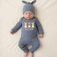 Personalized First Easter Bunny Outfit for Baby Boys with Gingham Plaid Design and Custom Name, Soft Romper Easter Gift for Infants
