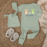 Personalized First Easter Bunny Outfit for Baby Boys with Gingham Plaid Design and Custom Name, Soft Romper Easter Gift for Infants