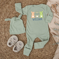 Personalized First Easter Bunny Outfit for Baby Boys with Gingham Plaid Design and Custom Name, Soft Romper Easter Gift for Infants