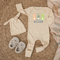Personalized First Easter Bunny Outfit for Baby Boys with Gingham Plaid Design and Custom Name, Soft Romper Easter Gift for Infants