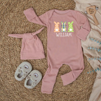 Personalized First Easter Bunny Outfit for Baby Boys with Gingham Plaid Design and Custom Name, Soft Romper Easter Gift for Infants