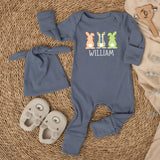 Personalized First Easter Bunny Outfit for Baby Boys with Gingham Plaid Design and Custom Name, Soft Romper Easter Gift for Infants