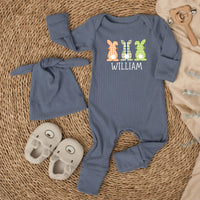 Personalized First Easter Bunny Outfit for Baby Boys with Gingham Plaid Design and Custom Name, Soft Romper Easter Gift for Infants