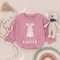 Personalized First Easter Bunny Romper for Baby Girl or Boy with Custom Name Sweet Spring Outfit Soft Pink Floral Design Infant Gift