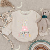 Personalized First Easter Bunny Romper for Baby Girl or Boy with Custom Name Sweet Spring Outfit Soft Pink Floral Design Infant Gift