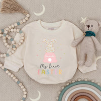 Personalized First Easter Bunny Romper for Baby Girl or Boy with Custom Name Sweet Spring Outfit Soft Pink Floral Design Infant Gift