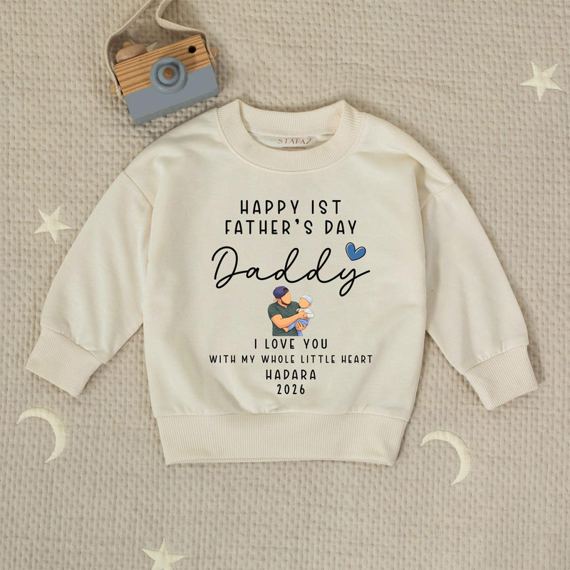 Personalized First Father's Day Baby Romper with Name Year, Custom Green and Blue Design New Dad Gift from Infant, Heartwarming Keepsake