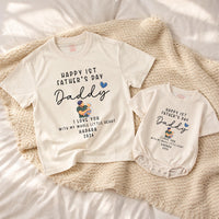 Personalized First Father's Day Baby Romper with Name Year, Custom Green and Blue Design New Dad Gift from Infant, Heartwarming Keepsake
