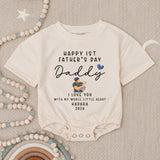 Personalized First Father's Day Baby Romper with Name Year, Custom Green and Blue Design New Dad Gift from Infant, Heartwarming Keepsake