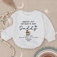 Personalized First Father's Day Baby Romper with Name Year, Custom Green and Blue Design New Dad Gift from Infant, Heartwarming Keepsake