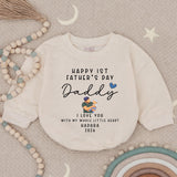 Personalized First Father's Day Baby Romper with Name Year, Custom Green and Blue Design New Dad Gift from Infant, Heartwarming Keepsake