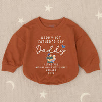 Personalized First Father's Day Baby Romper with Name Year, Custom Green and Blue Design New Dad Gift from Infant, Heartwarming Keepsake