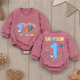Personalized First Trip Around The Sun Baby Romper Space 1st Birthday Outfit Boy Soft Cotton Clothes Custom Name Design