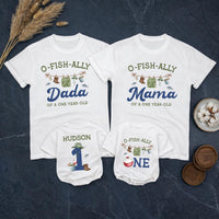 Personalized O-Fish-Ally One Family Shirts Fishing First Birthday Outfit Custom Toddler Romper Baby Boy Girl Party Gift Matching Tees