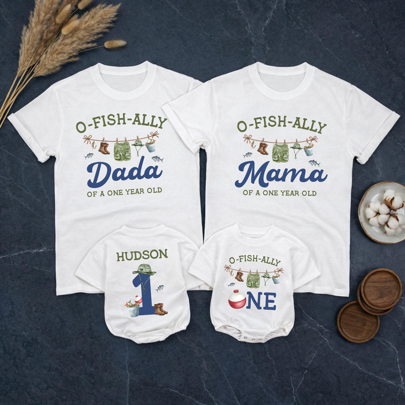 Personalized O-Fish-Ally One Family Shirts Fishing First Birthday Outfit Custom Toddler Romper Baby Boy Girl Party Gift Matching Tees
