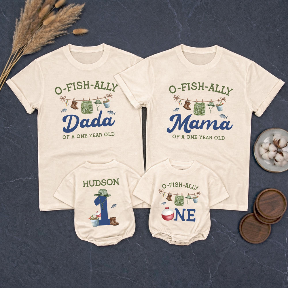 Personalized O-Fish-Ally One Family Shirts Fishing First Birthday Outfit Custom Toddler Romper Baby Boy Girl Party Gift Matching Tees
