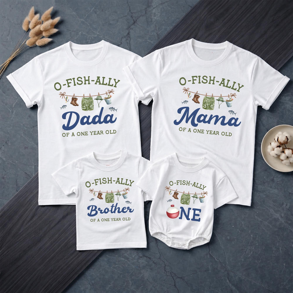 Personalized O-Fish-Ally One Family Shirts Fishing First Birthday Outfit Custom Toddler Romper Baby Boy Girl Party Gift Matching Tees