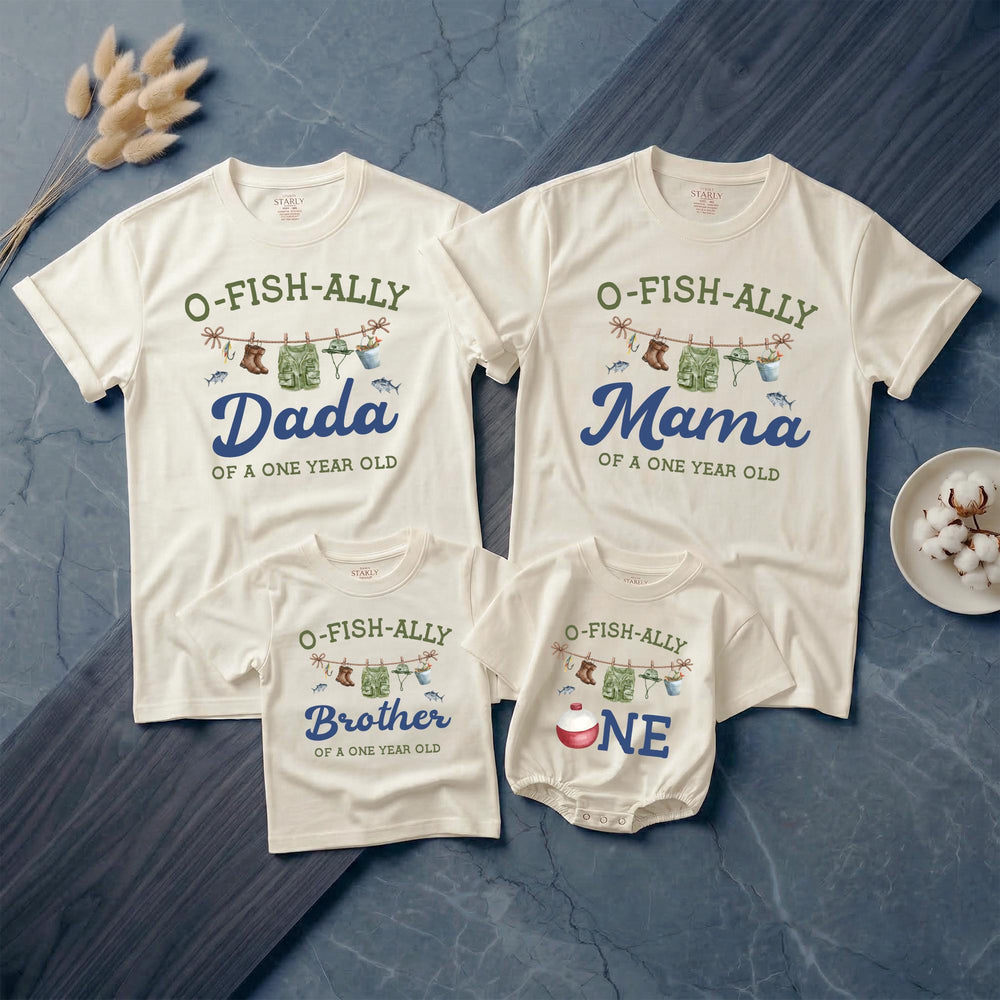 Personalized O-Fish-Ally One Family Shirts Fishing First Birthday Outfit Custom Toddler Romper Baby Boy Girl Party Gift Matching Tees