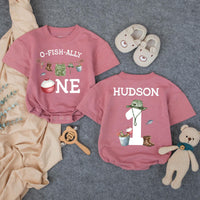 Personalized O-Fish-Ally One Family Shirts Fishing First Birthday Outfit Custom Toddler Romper Baby Boy Girl Party Gift Matching Tees