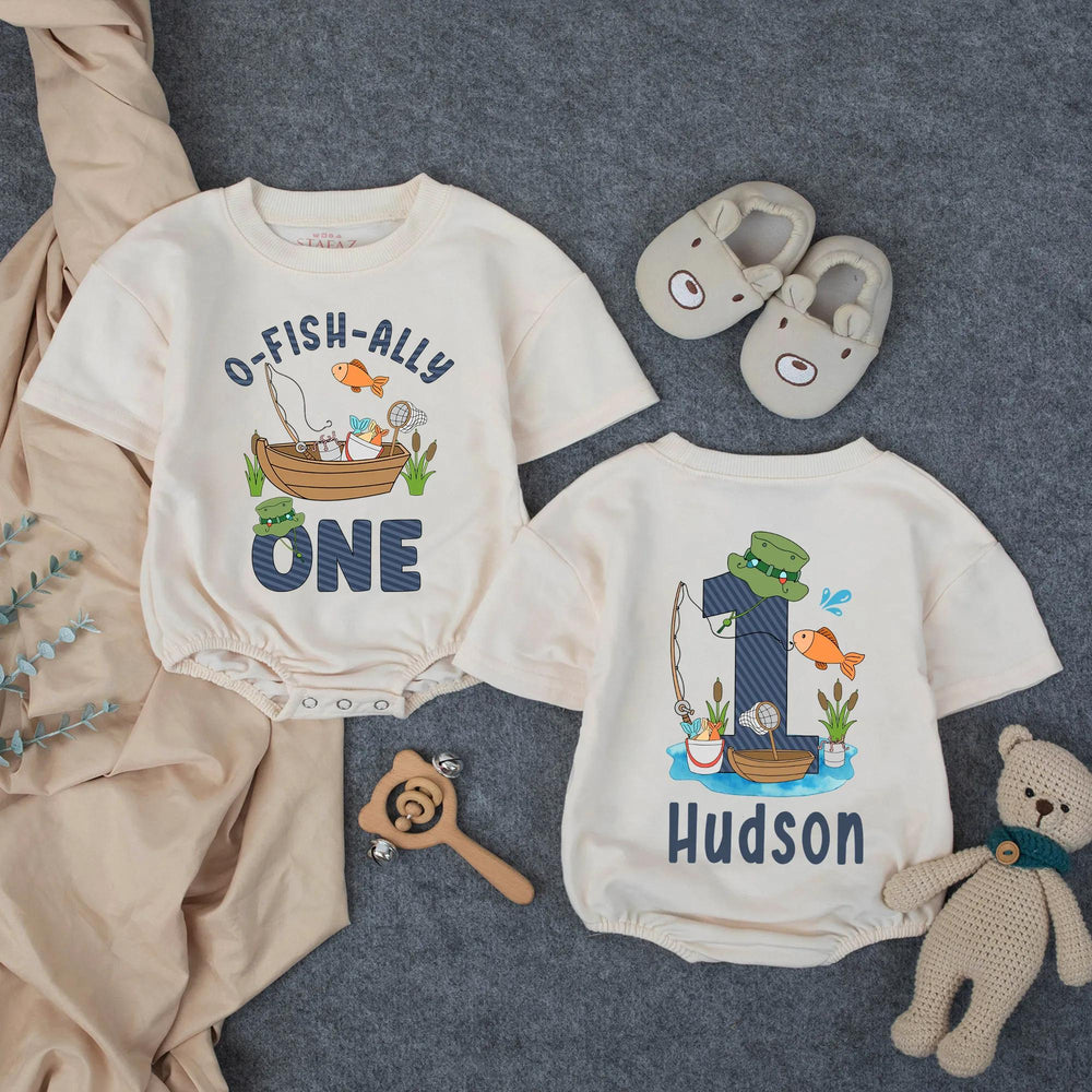 Personalized O-Fish-Ally One First Birthday Romper Baby Outfit, Fishing Theme Bodysuit for Toddler Boys, Soft Cotton Celebration Clothes
