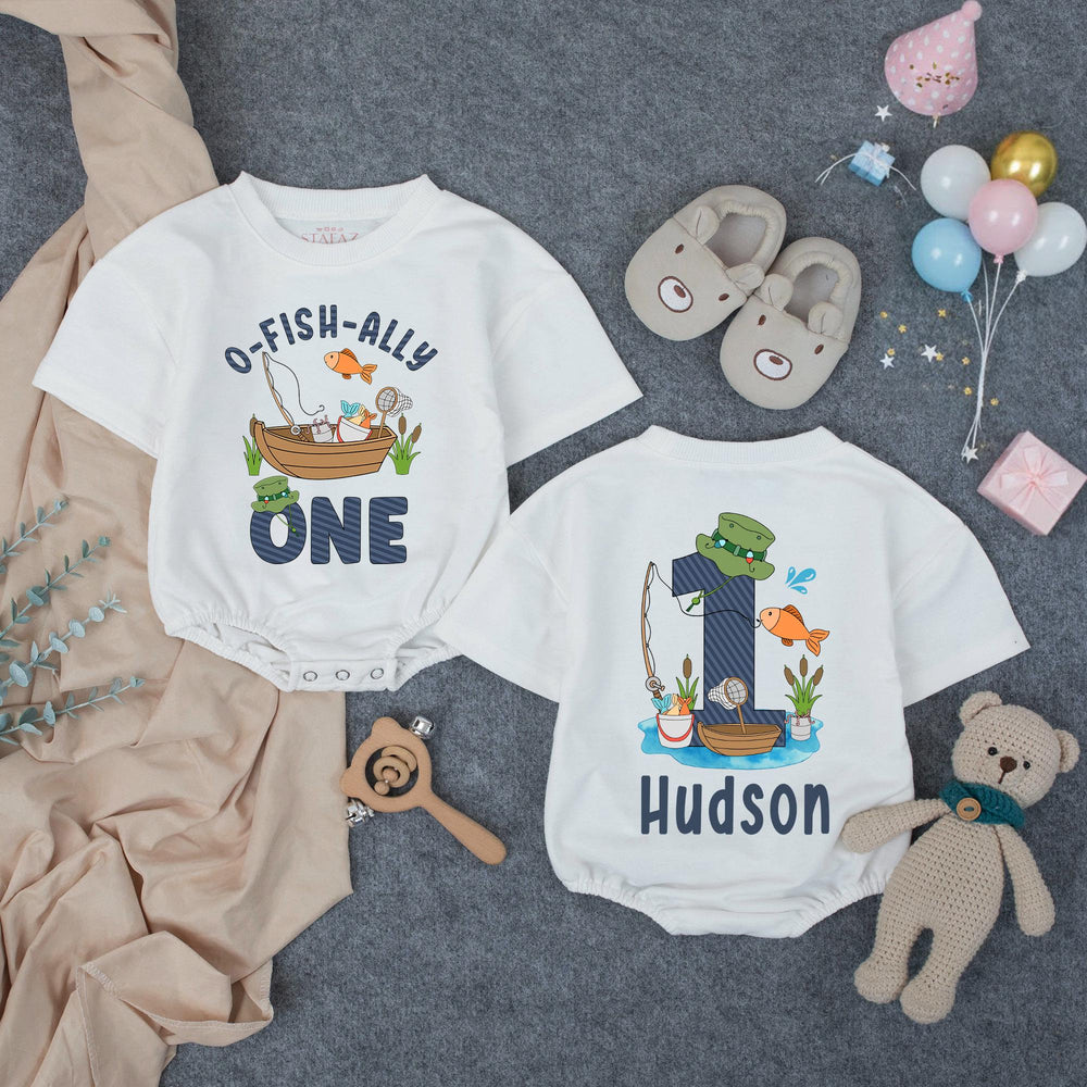 Personalized O-Fish-Ally One First Birthday Romper Baby Outfit, Fishing Theme Bodysuit for Toddler Boys, Soft Cotton Celebration Clothes