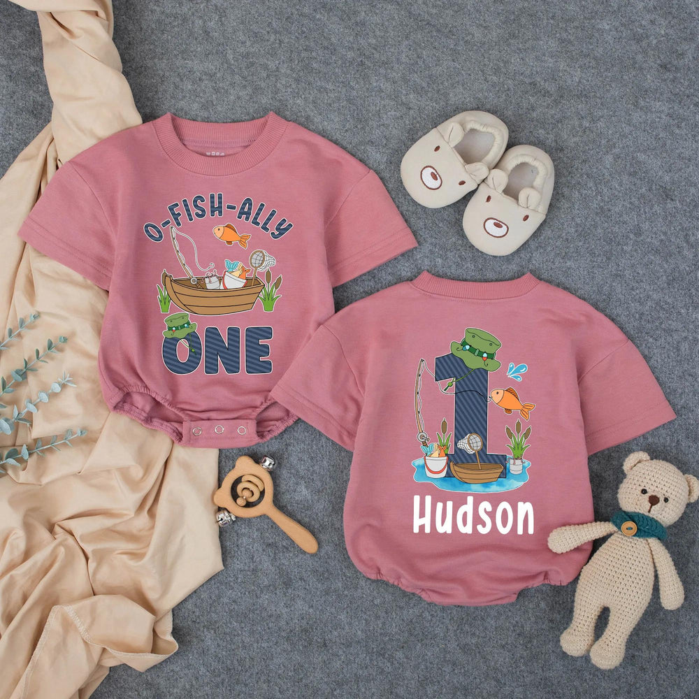 Personalized O-Fish-Ally One First Birthday Romper Baby Outfit, Fishing Theme Bodysuit for Toddler Boys, Soft Cotton Celebration Clothes