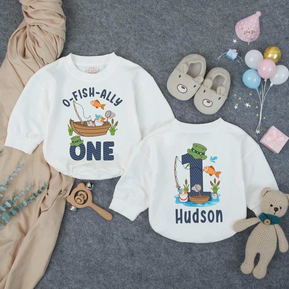 Personalized O-Fish-Ally One First Birthday Romper Baby Outfit, Fishing Theme Bodysuit for Toddler Boys, Soft Cotton Celebration Clothes