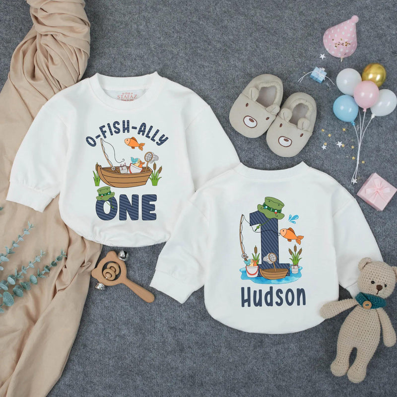 Personalized O-Fish-Ally One First Birthday Romper Baby Outfit, Fishing Theme Bodysuit for Toddler Boys, Soft Cotton Celebration Clothes