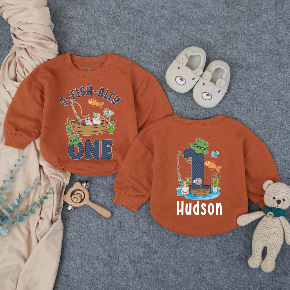 Personalized O-Fish-Ally One First Birthday Romper Baby Outfit, Fishing Theme Bodysuit for Toddler Boys, Soft Cotton Celebration Clothes