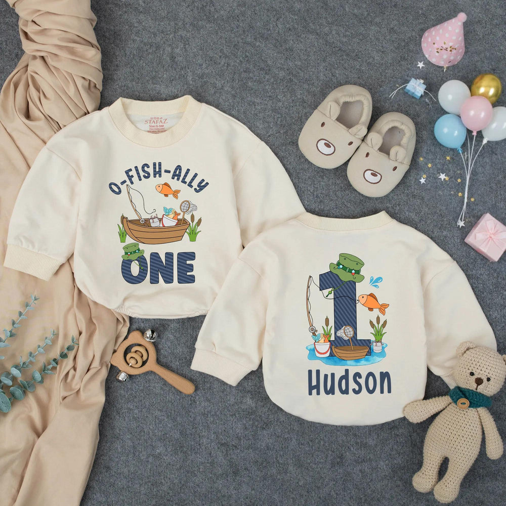 Personalized O-Fish-Ally One First Birthday Romper Baby Outfit, Fishing Theme Bodysuit for Toddler Boys, Soft Cotton Celebration Clothes