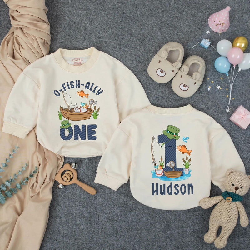 Personalized O-Fish-Ally One First Birthday Romper Baby Outfit, Fishing Theme Bodysuit for Toddler Boys, Soft Cotton Celebration Clothes