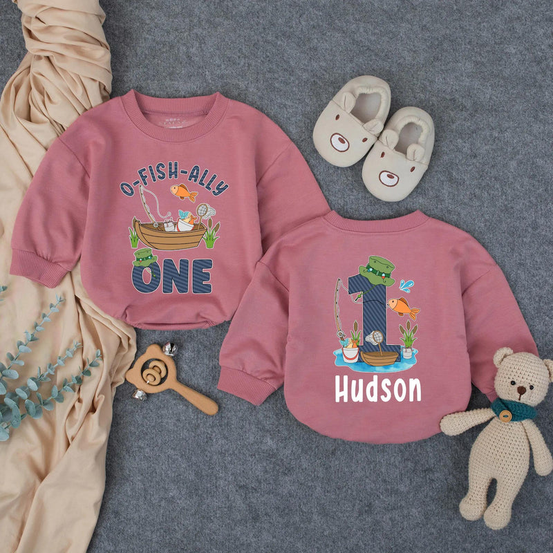 Personalized O-Fish-Ally One First Birthday Romper Baby Outfit, Fishing Theme Bodysuit for Toddler Boys, Soft Cotton Celebration Clothes