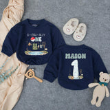 Personalized O-Fish-Ally One Fishing Birthday Romper for Baby Boy, Custom Name First Birthday Outfit with Bobber and Gear Illustration