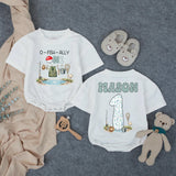 Personalized O-Fish-Ally One Fishing Birthday Romper for Baby Boy, Custom Name First Birthday Outfit with Bobber and Gear Illustration