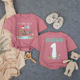 Personalized O-Fish-Ally One Fishing Birthday Romper for Baby Boy, Custom Name First Birthday Outfit with Bobber and Gear Illustration