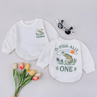 Personalized O-Fish-Ally One Fishing Birthday Romper Baby Outfit with Custom Name Nostalgic Outdoorsy Design for First Birthday Gift